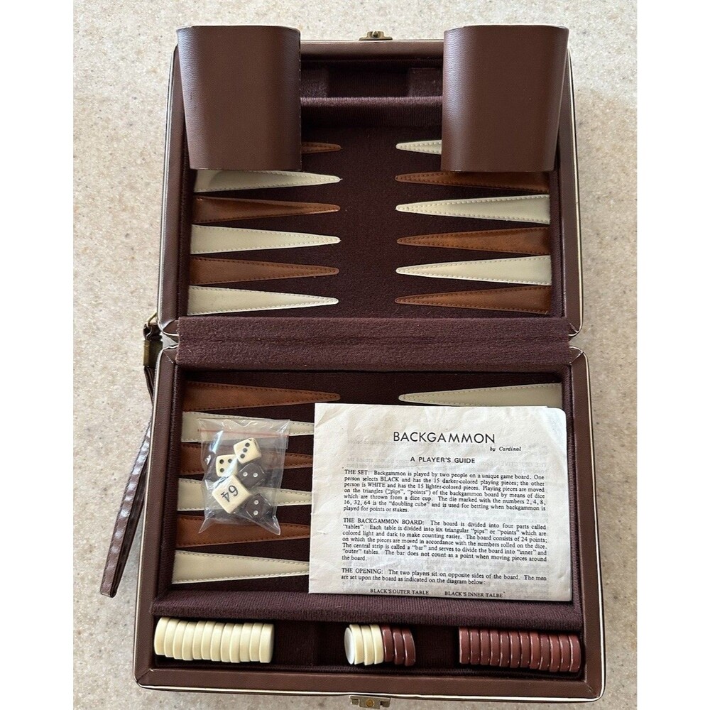Vintage Cardinal Backgammon Set with Faux Leather Case (Complete)